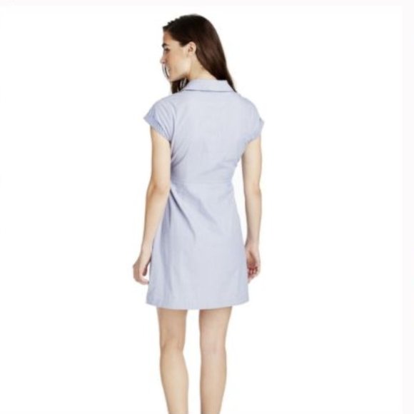 Tie Front Mix Stripe Shirt Seersucker Dress - Picture 4 of 6